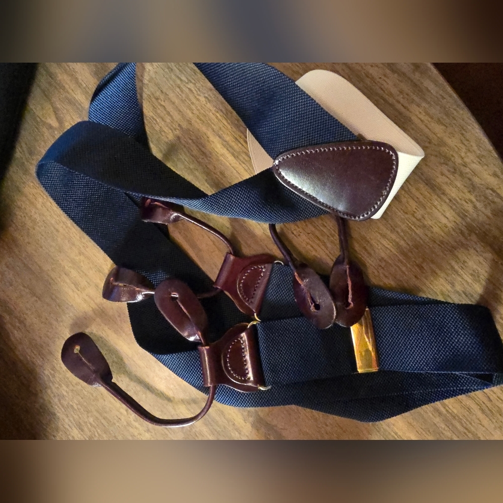 Trafalgar Men's Navy and Brown Leather Suspenders